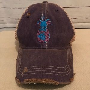 Pineapple embroidered on purple trucker hat - NEW